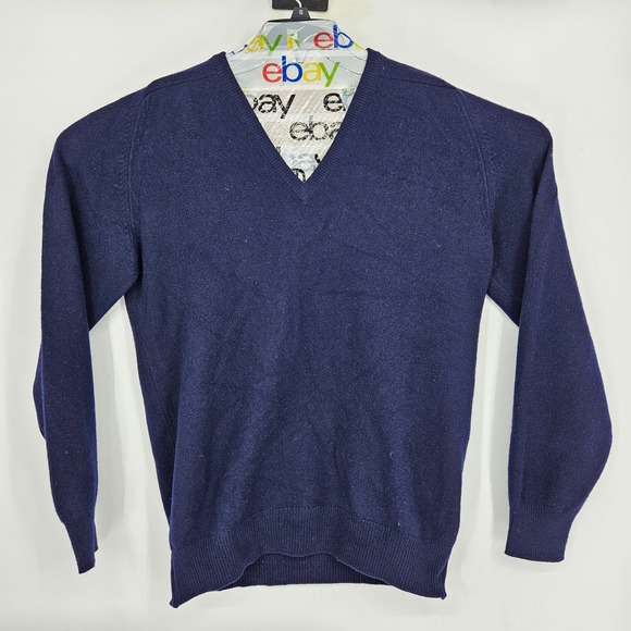 Vintage Cashmere By Pringle Sweater Mens 42 107 Blue Pullover V Neck Scotland
